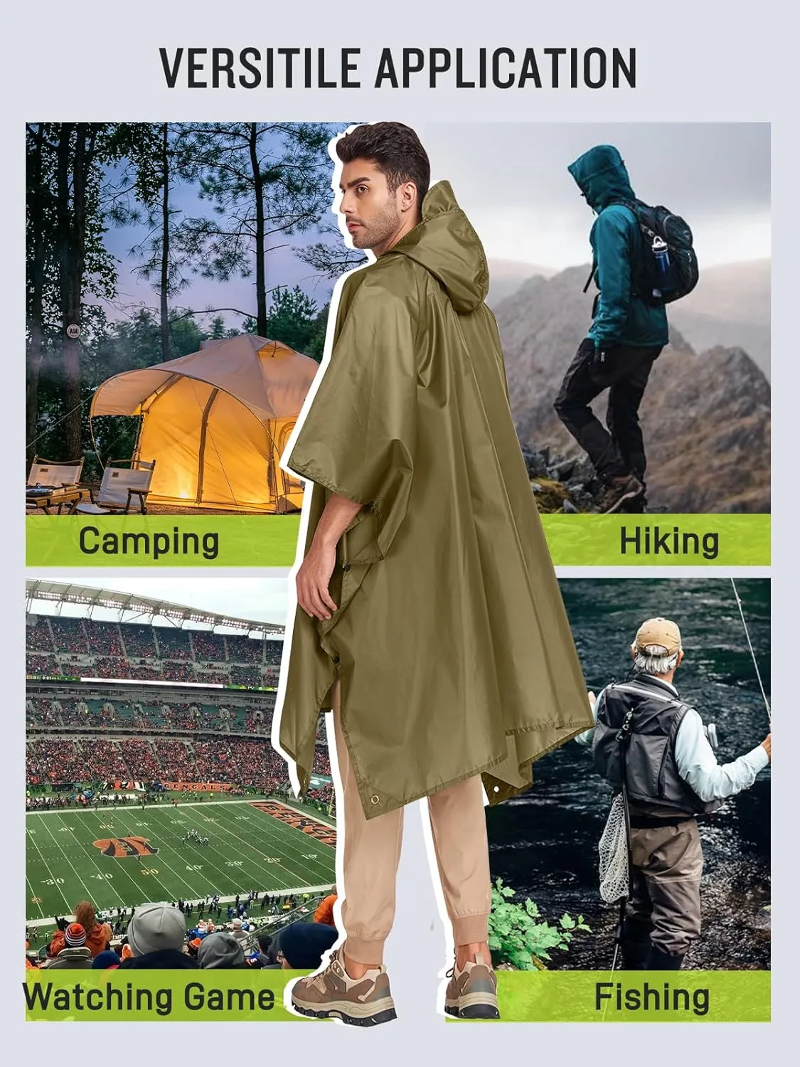 SaphiRose Extra Thick Hooded Rain Poncho Double Layer Waterproof Raincoat Jacket for Men Women Adults