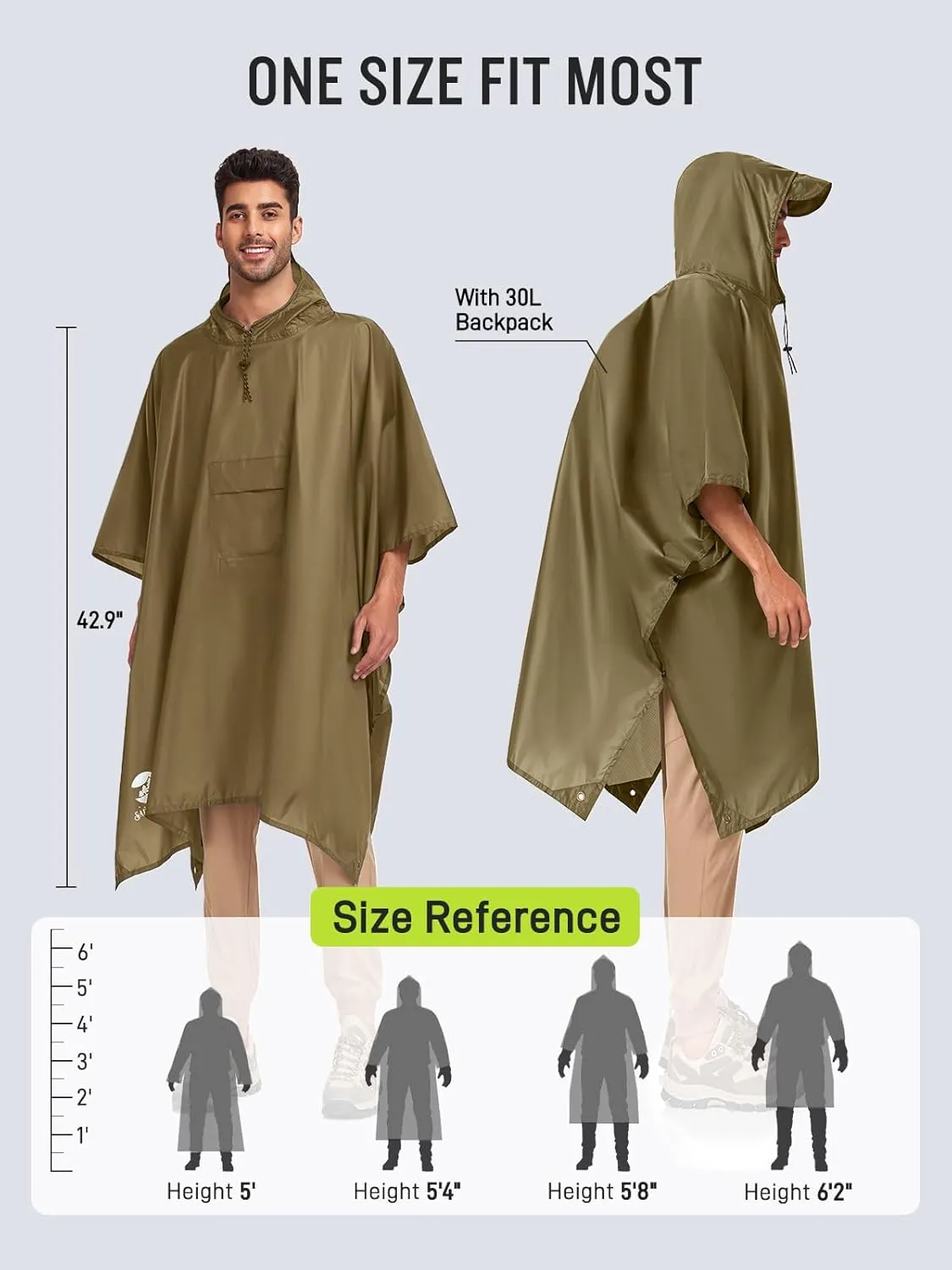 SaphiRose Extra Thick Hooded Rain Poncho Double Layer Waterproof Raincoat Jacket for Men Women Adults