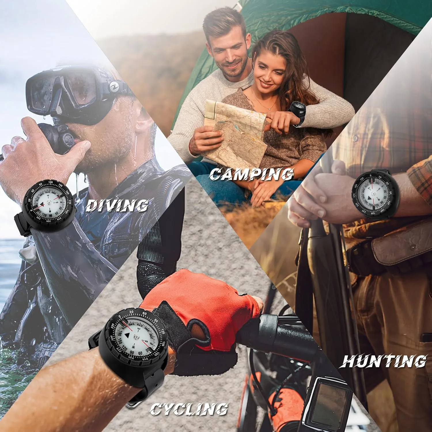 Scuba Compass, Professional Waterproof 5ATM Dive Wrist Compass with TPU Band for Outdoor Sports Diving, Sailing, Hiking, Survival Emergency