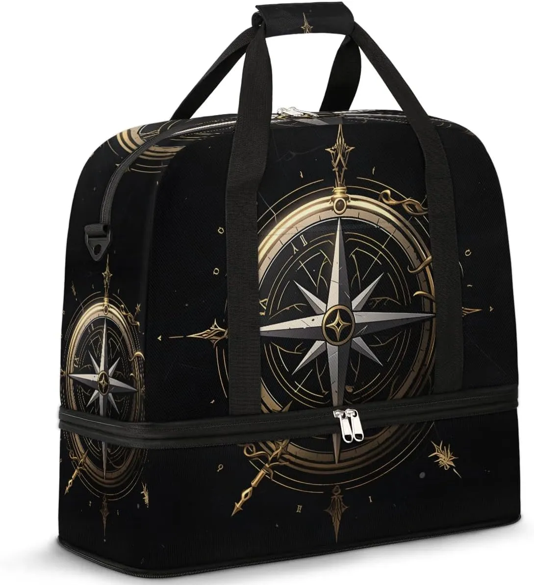 Sea Compass Pattern Travel Duffel Bag for Women Men Weekender Overnight Bag with Shoe Compartment Foldable Sports Gym Luggage Bag