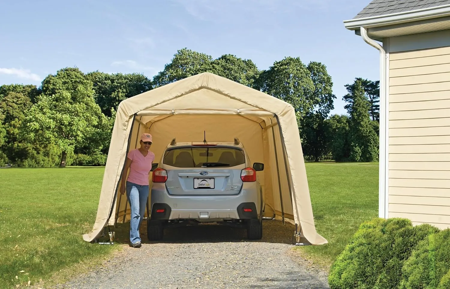 ShelterLogic Peak Style Roof Instant Garage Carport Car Canopy with Steel Frame and Waterproof UV-Treated Cover