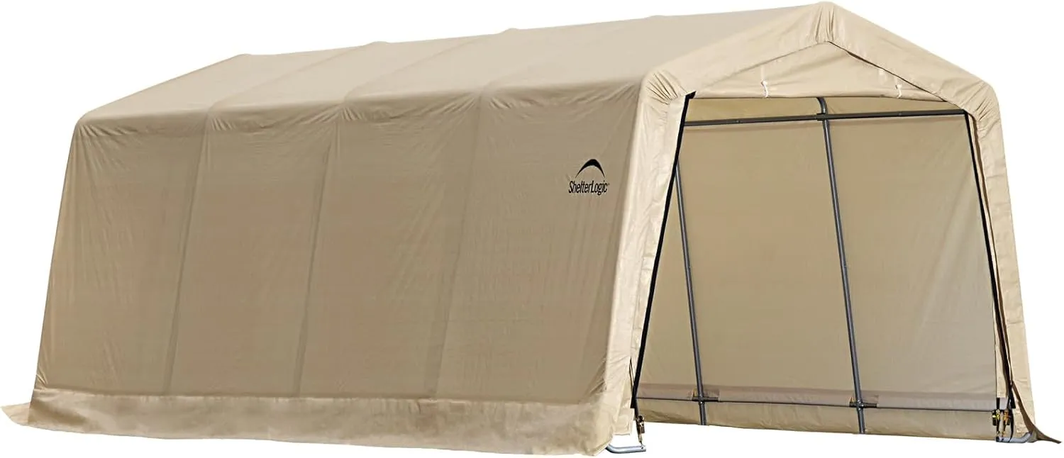 ShelterLogic Peak Style Roof Instant Garage Carport Car Canopy with Steel Frame and Waterproof UV-Treated Cover