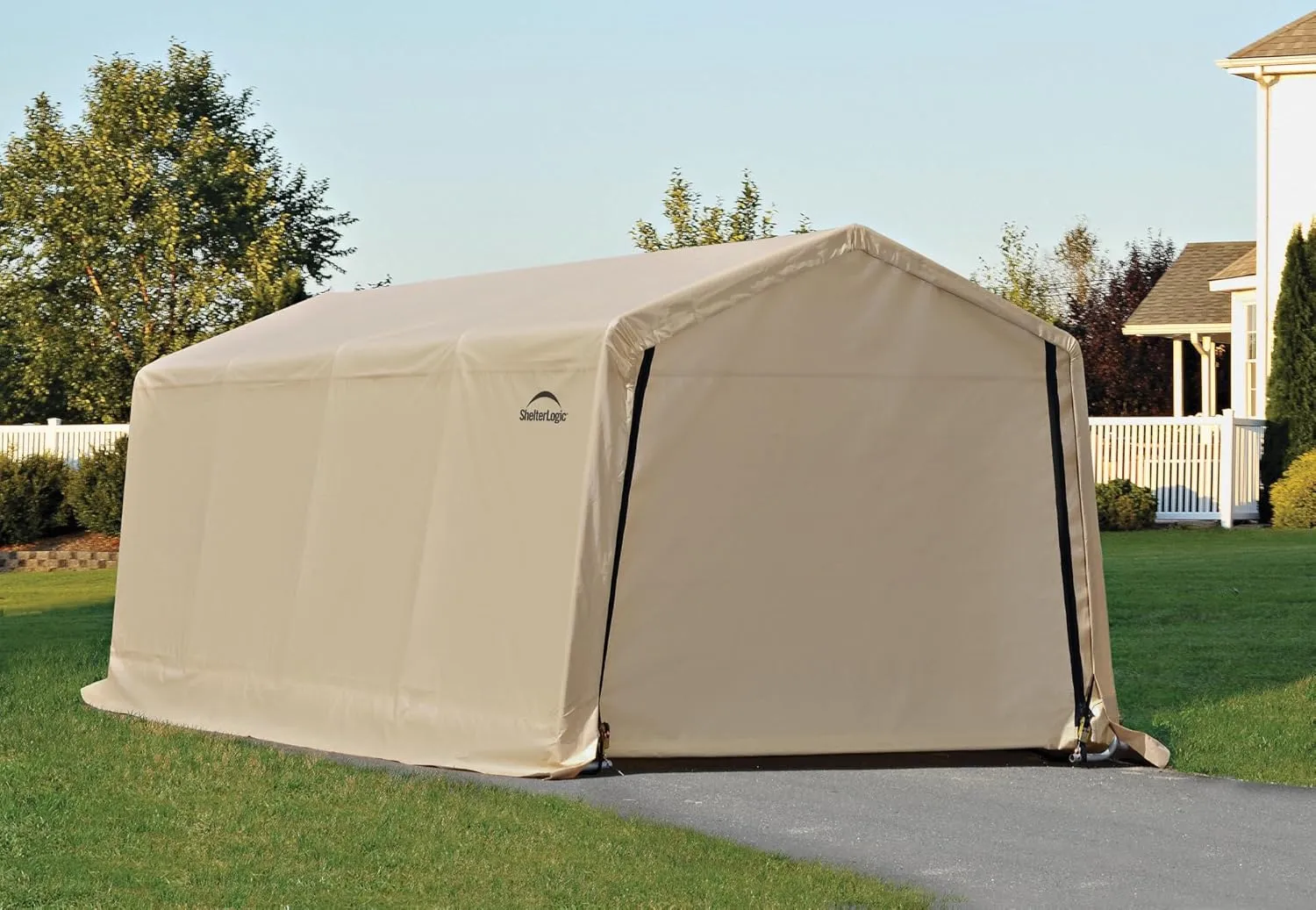 ShelterLogic Peak Style Roof Instant Garage Carport Car Canopy with Steel Frame and Waterproof UV-Treated Cover