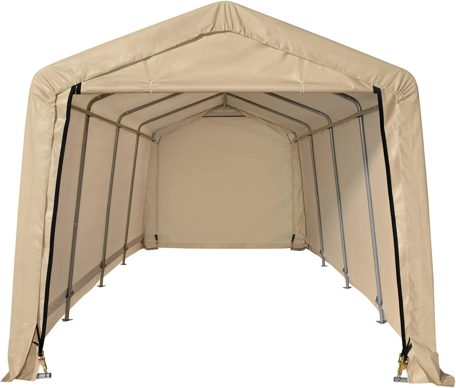 ShelterLogic Peak Style Roof Instant Garage Carport Car Canopy with Steel Frame and Waterproof UV-Treated Cover