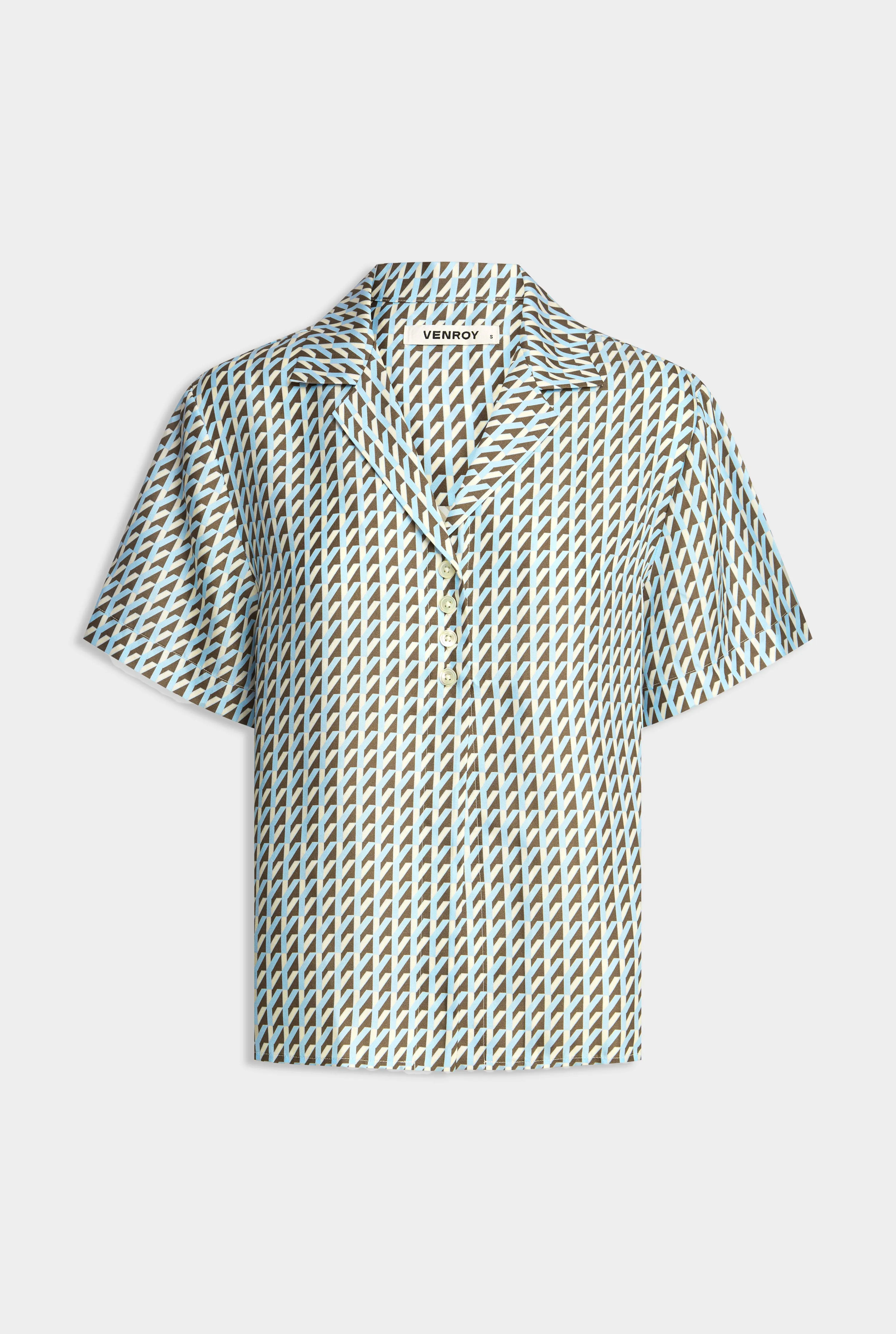 Silk Camp Collar Shirt - Powder Blue/Chestnut V Monogram