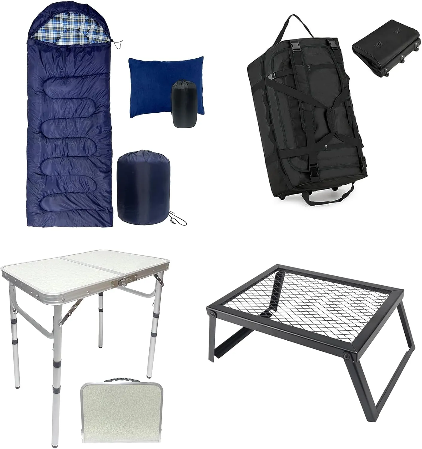 Sleeping Bag Folding Camping Table Rolling Duffle Bag Folding Camping Grill Small Camping Pillow
