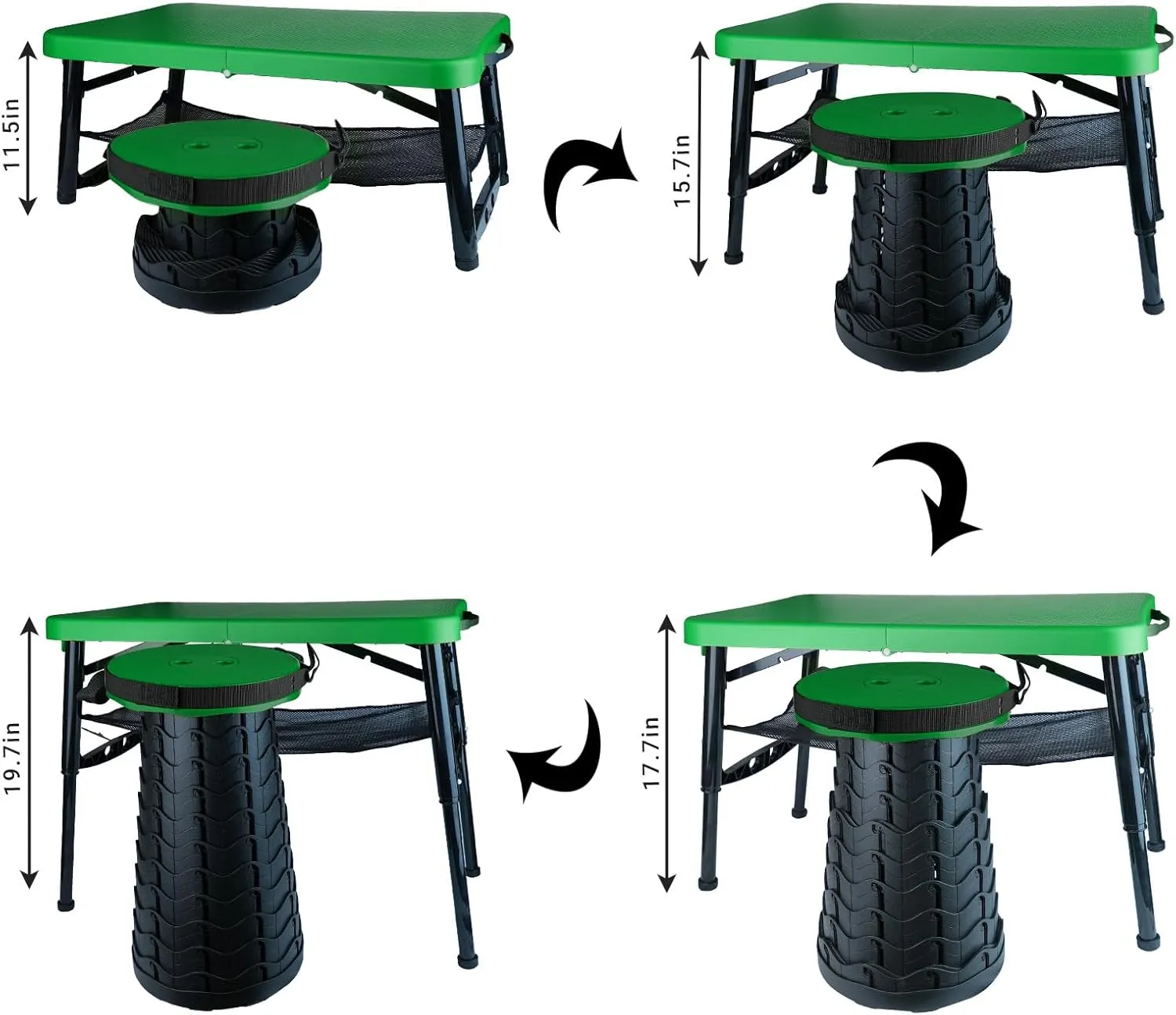 Small Folding Table and Stool, Portable, Adjustable Height, Camping & Picnic Table, 4 Foot, Lightweight