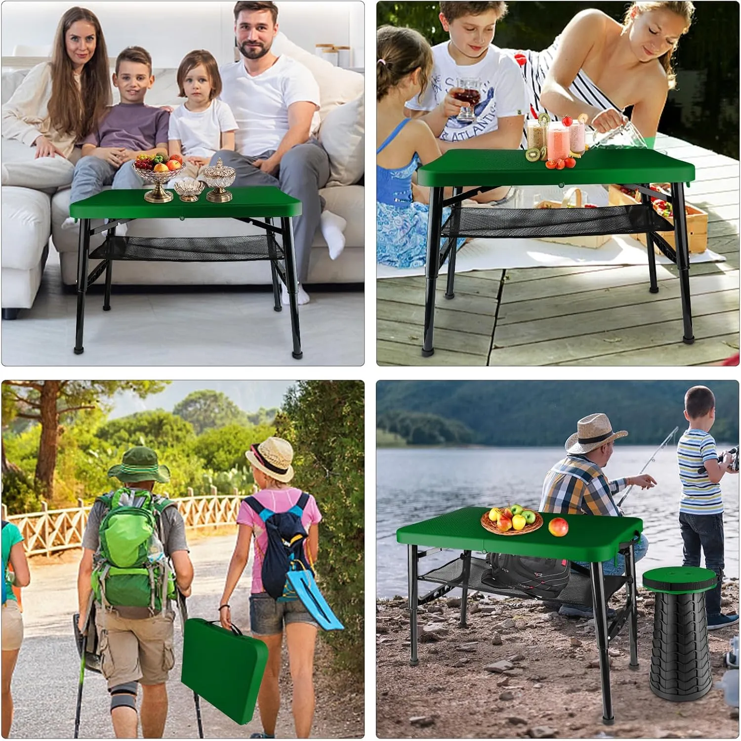 Small Folding Table and Stool, Portable, Adjustable Height, Camping & Picnic Table, 4 Foot, Lightweight