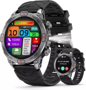 Smart Watch for Samsung Galaxy A54 - with LED Flashlight, 1.43" AMOLED Display, Outdoor Smartwatch with Compass/Altitude/Air Pressure, Waterproof Fitness Tracker Watch