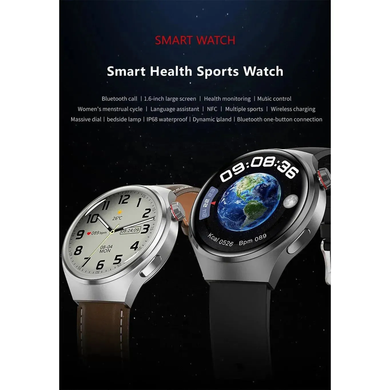 Smartwatch 1.6 inch HD Screen BT Call Compass NFC Waterproof Smart