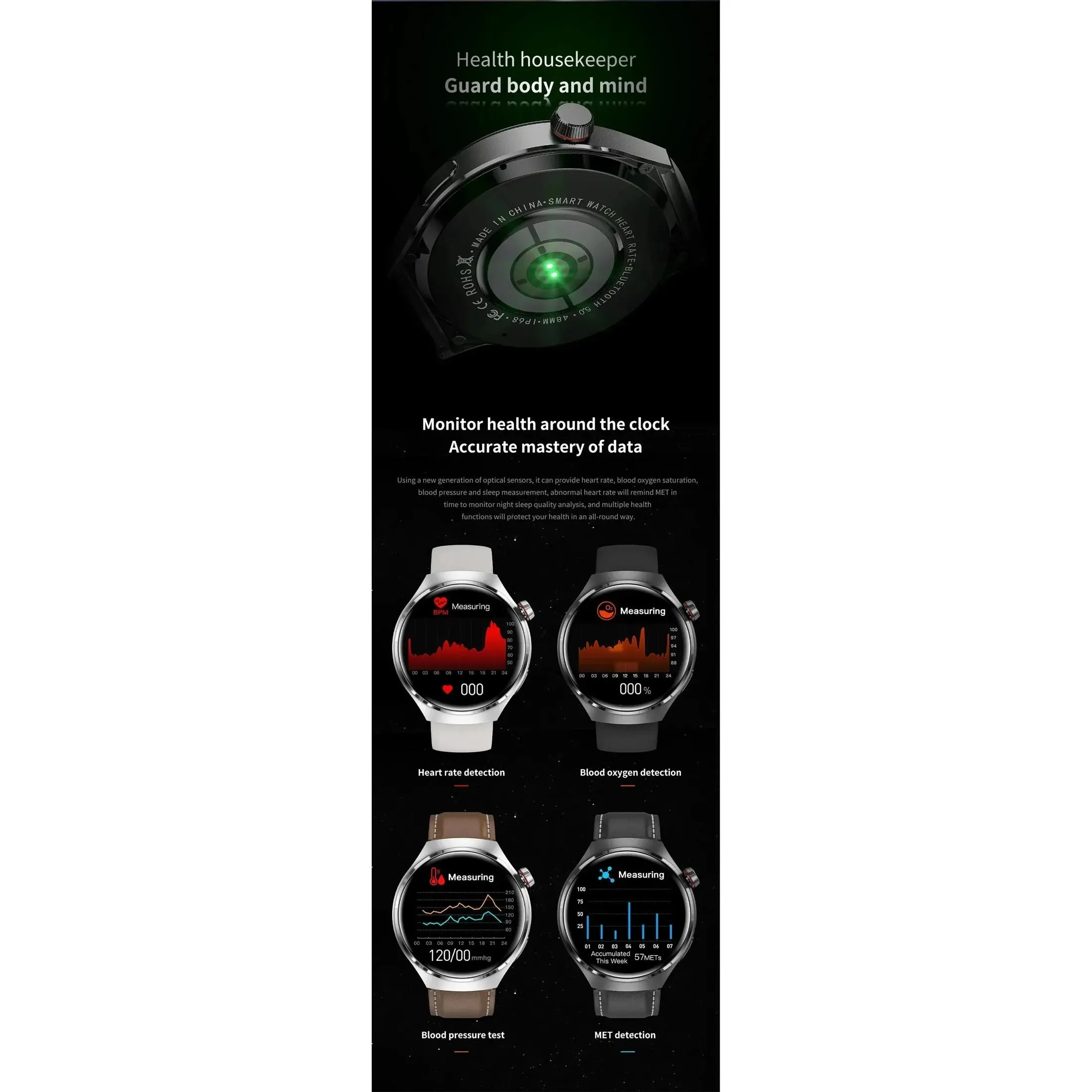 Smartwatch 1.6 inch HD Screen BT Call Compass NFC Waterproof Smart