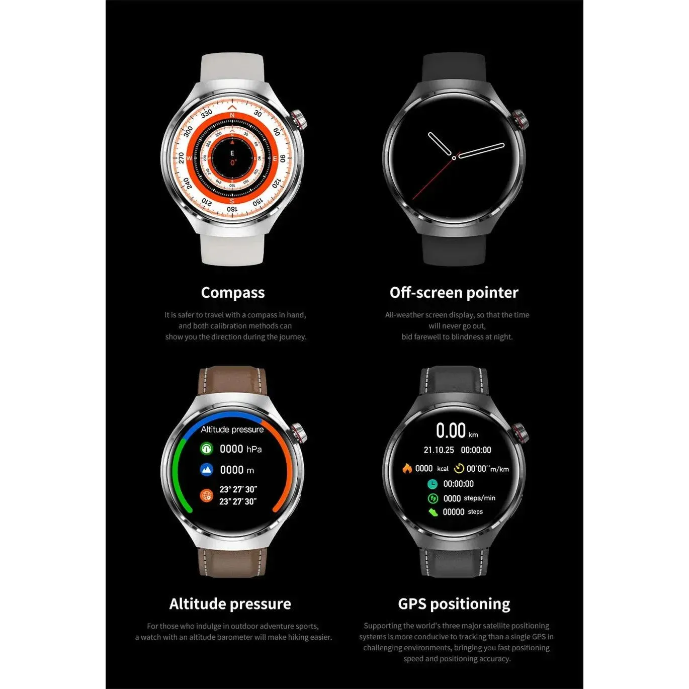 Smartwatch 1.6 inch HD Screen BT Call Compass NFC Waterproof Smart