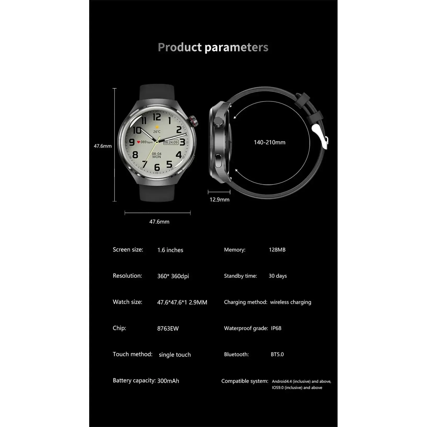 Smartwatch 1.6 inch HD Screen BT Call Compass NFC Waterproof Smart