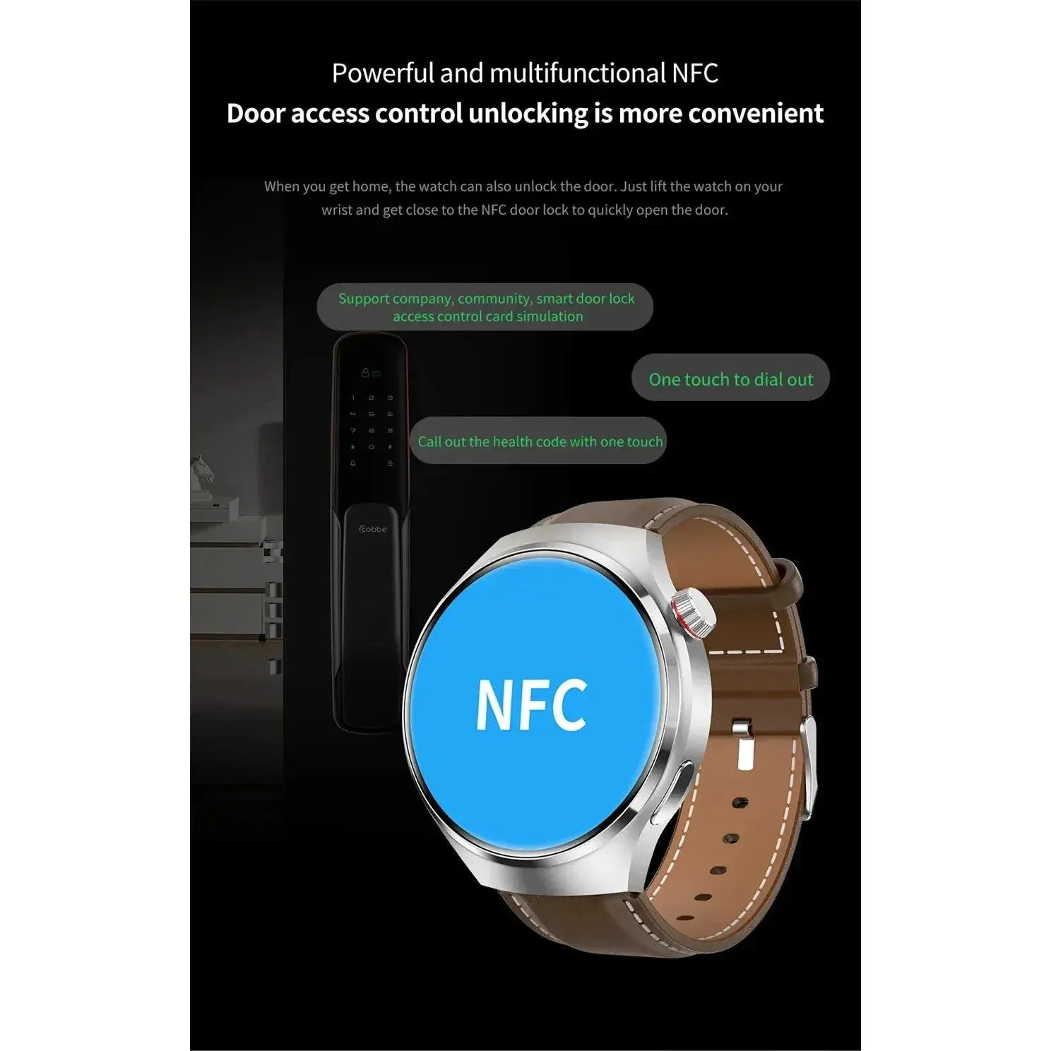 Smartwatch 1.6 inch HD Screen BT Call Compass NFC Waterproof Smart