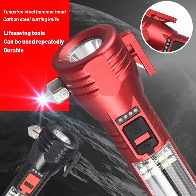 Solar outdoor multifunctional safety hammer flashlight