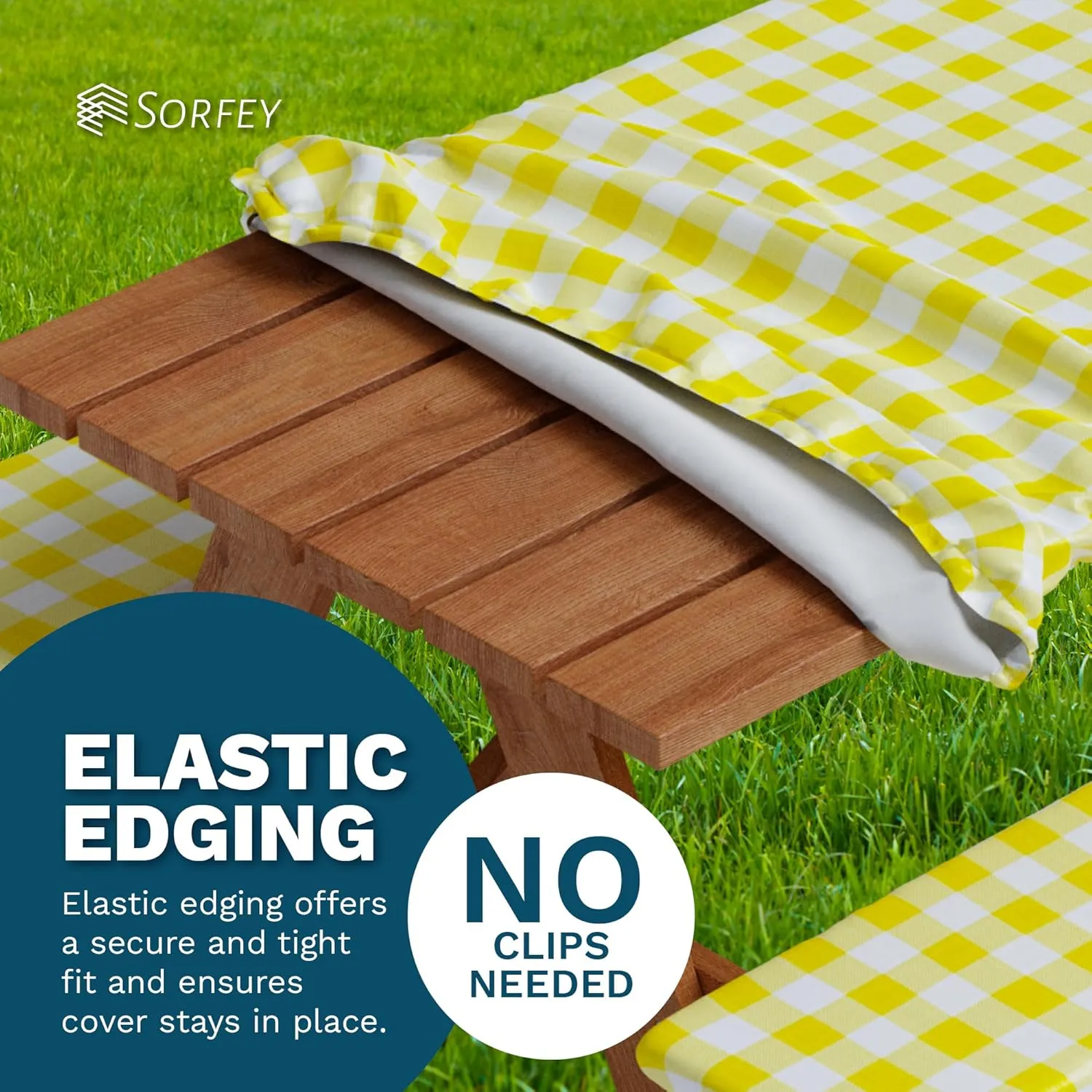 Sorfey Picnic Table Cover with Bench Covers -Fitted with Elastic, Vinyl with Flannel Back, Fits for Table 30"x 72" Rectangle,Water Proof, Solid Green Design