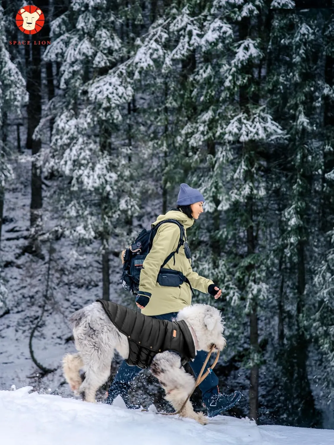 SPACE LION Puffer Jacket, Down Winter Coat, Waterproof, Windproof, Lightweight Jacket, Adjustable Fit for Small, Medium, Large Dogs (Khaki, M)
