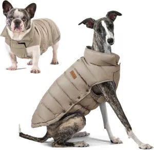 SPACE LION Puffer Jacket, Down Winter Coat, Waterproof, Windproof, Lightweight Jacket, Adjustable Fit for Small, Medium, Large Dogs (Khaki, M)