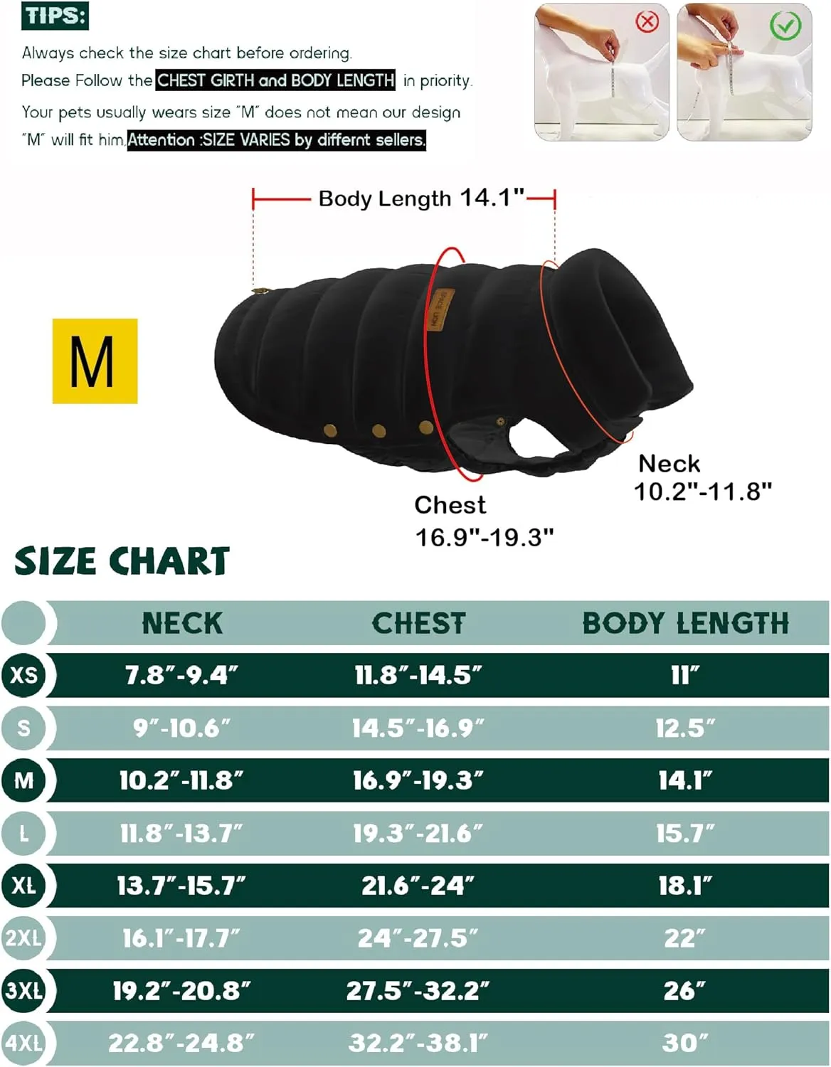SPACE LION Puffer Jacket, Down Winter Coat, Waterproof, Windproof, Lightweight Jacket, Adjustable Fit for Small, Medium, Large Dogs (Khaki, M)