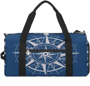Sport Gym Duffel with Shoe Compartment Wet Pocket, Vintage-rose Compass Shoulder Travel Bag for Women Men, style
