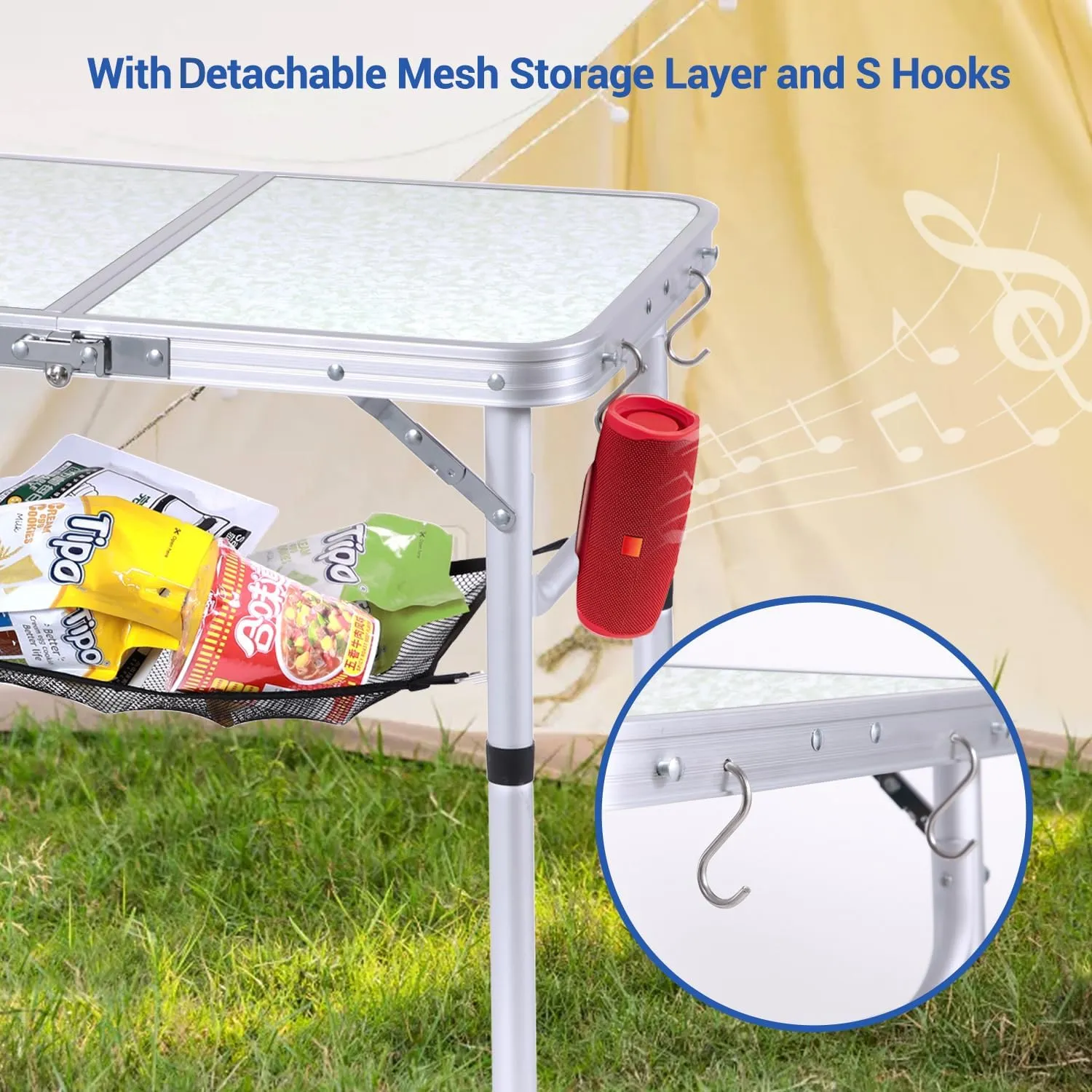 Sportneer Camping Table: Adjustable Height Small Folding Table 23.6" L x 15.7" W 2 Height with Mesh Layer - Compact & Portable Camping Essentials for Outdoor Camp Garden Picnic BBQ Dining Cooking