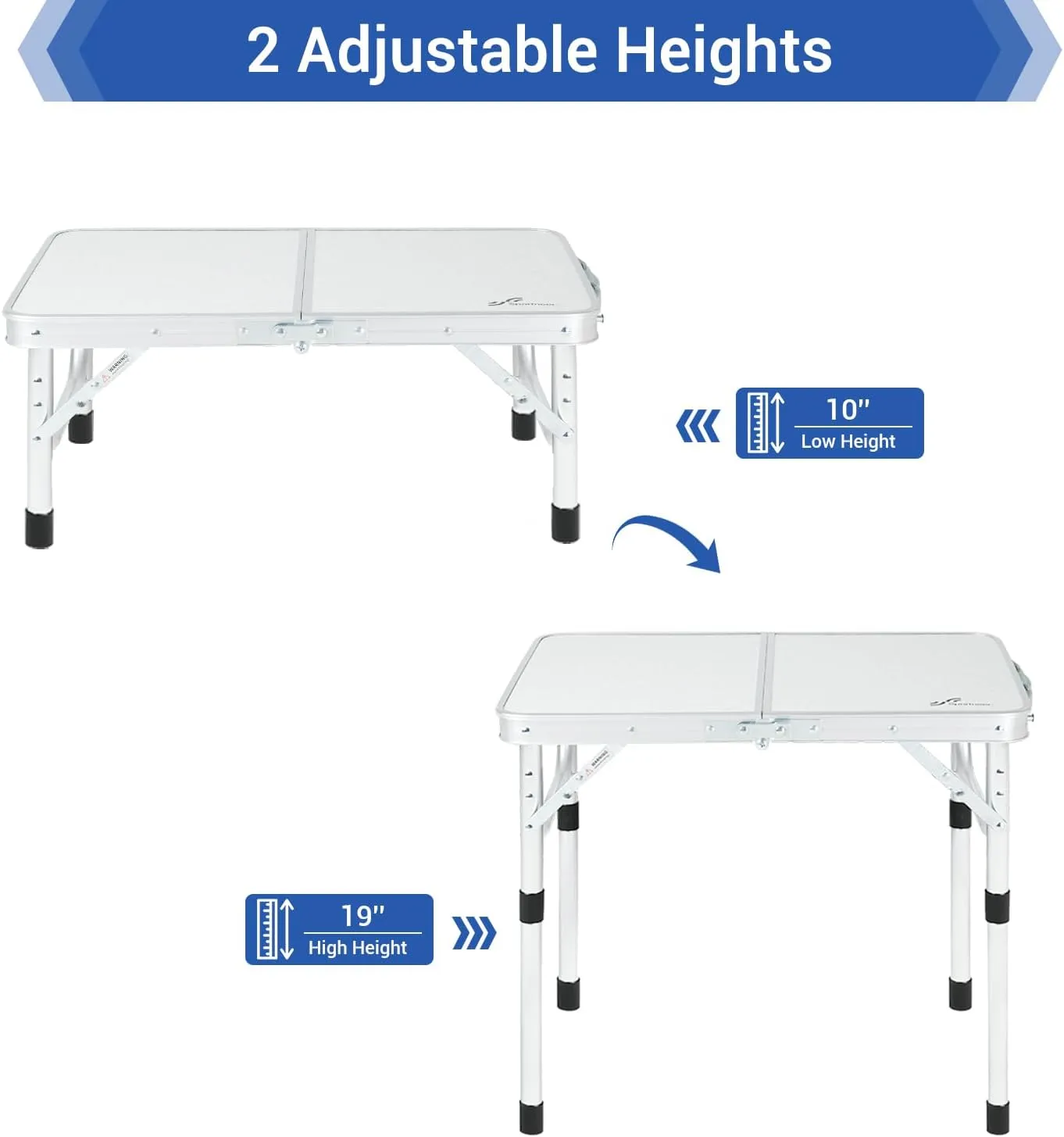 Sportneer Camping Table: Adjustable Height Small Folding Table 23.6" L x 15.7" W 2 Height with Mesh Layer - Compact & Portable Camping Essentials for Outdoor Camp Garden Picnic BBQ Dining Cooking