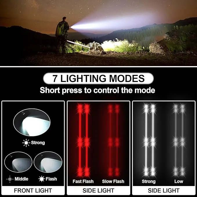 Spurtar 7 Modes Solar Flashlights with Car Safety Hammer, Seatbelt Cutter, Compass & Magnet, 2000 mAh Multi Function Tactical Flashlight, Emergency Flashlight for Car, LED Flashlight, Black