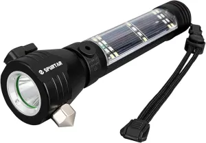 Spurtar 7 Modes Solar Flashlights with Car Safety Hammer, Seatbelt Cutter, Compass & Magnet, 2000 mAh Multi Function Tactical Flashlight, Emergency Flashlight for Car, LED Flashlight, Black
