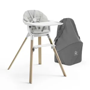 Stokke Clikk High Chair (White) with Clikk Cushion (Nordic Grey)   Travel Bag - Includes Tray & Harness - Light, Durable & Travel Friendly - Best for 6-36 Months or Up to 33 lbs