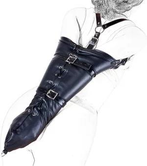 Strict Leather Armbinder Wrist Restraint Harness Fetish Kinky Leather Sex Bondage Cuffs Sex Posture Locking Kit (Bag Length:58 cm(22.8 inch), 176)