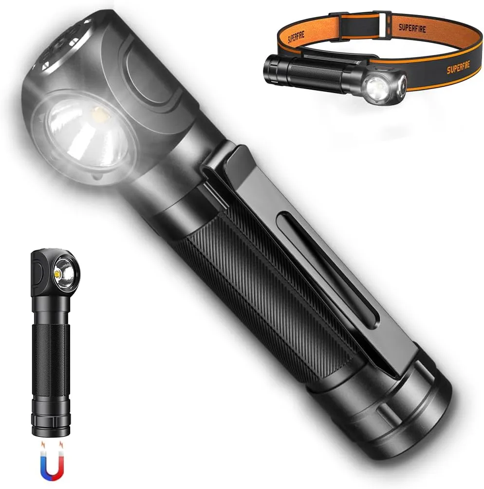 SuperFire Rechargeable Headlamp, 1000 Lumens - Father's Day Gift Ideas for Outdoor Dads, Waterproof, 5 Modes, Magnetic Base for Work, Camping, Hunting (TH04-S)