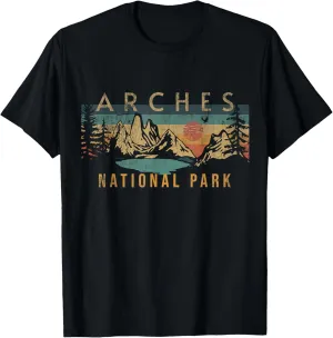 T-Shirt - Unisex-Adults, Kids - Black - Small - Crew Neck - Short Sleeve - Modern - Retro Sunset Vintage Design - Hiking, Travel