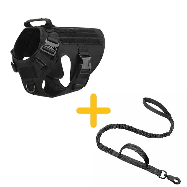 Tactical Harness & Tactical Double Handle Heavy Duty Leash BUNDLE