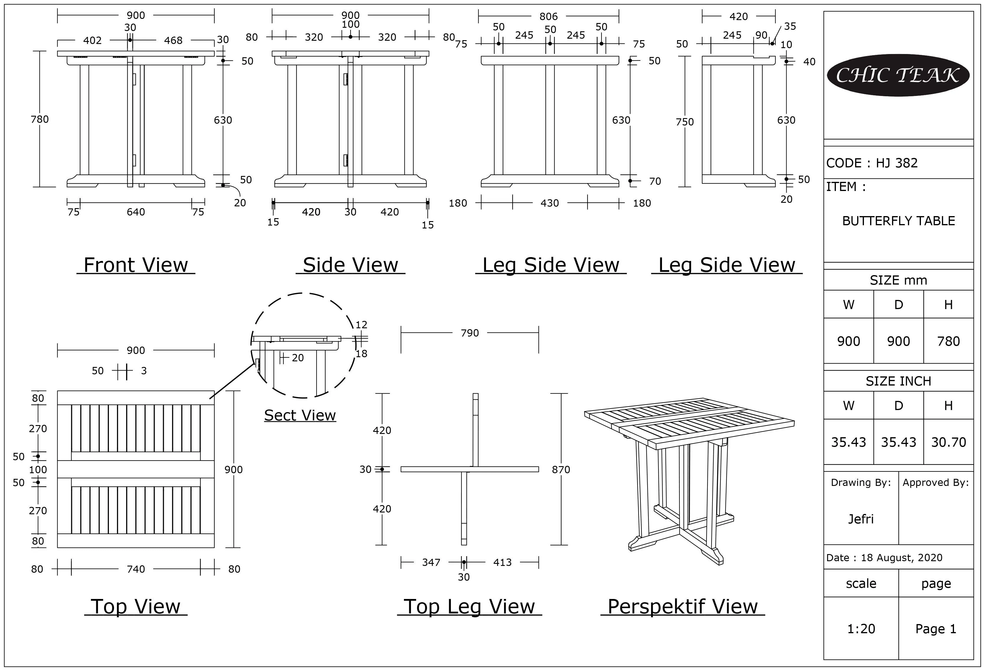 Teak Wood Hatteras Square Folding Patio Table, 35 Inch