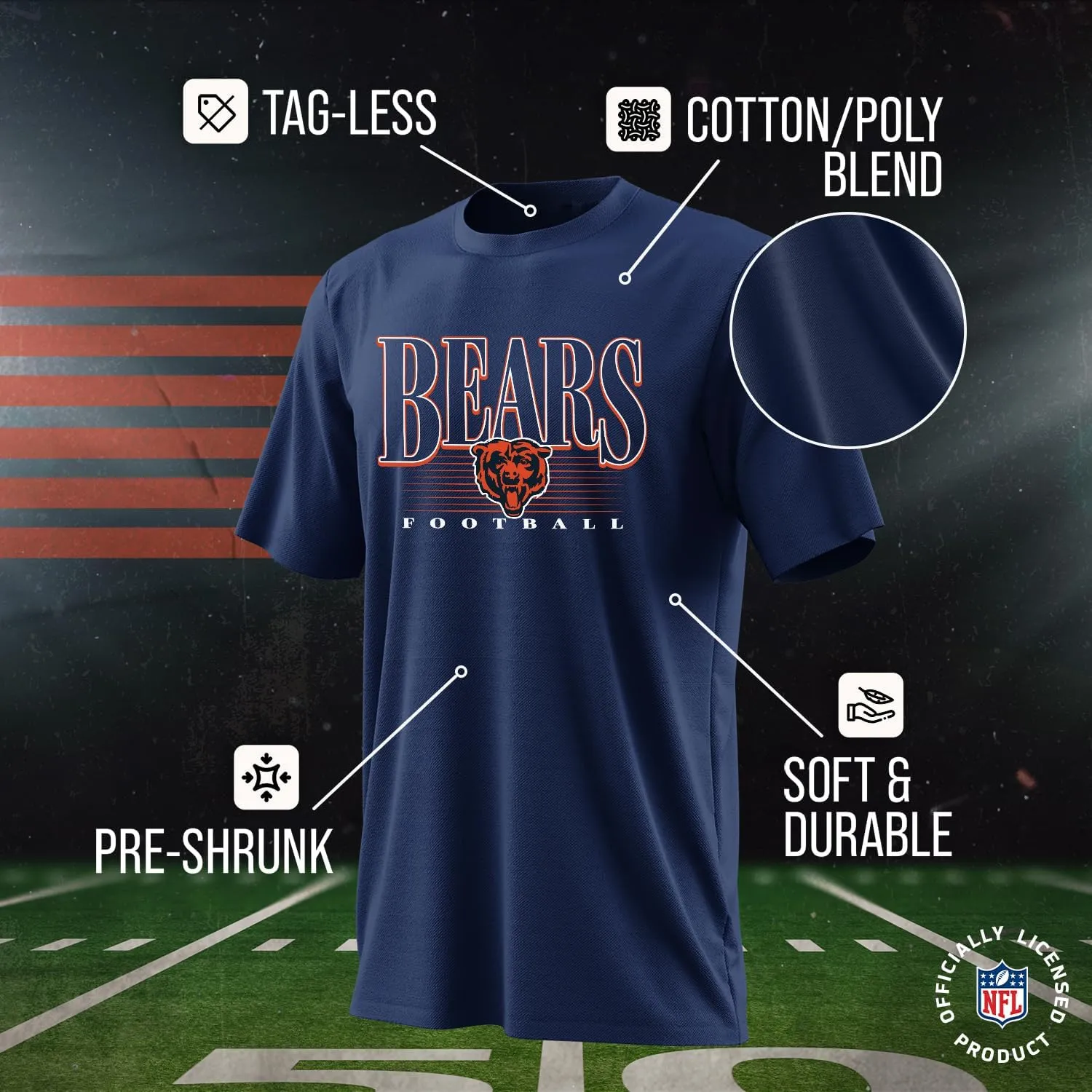 Team Fan Apparel NFL Youth Overtime Blueprint Football T-Shirt Unisex Tag Free Comfortable, Boys & Girls, Lightweight Soft