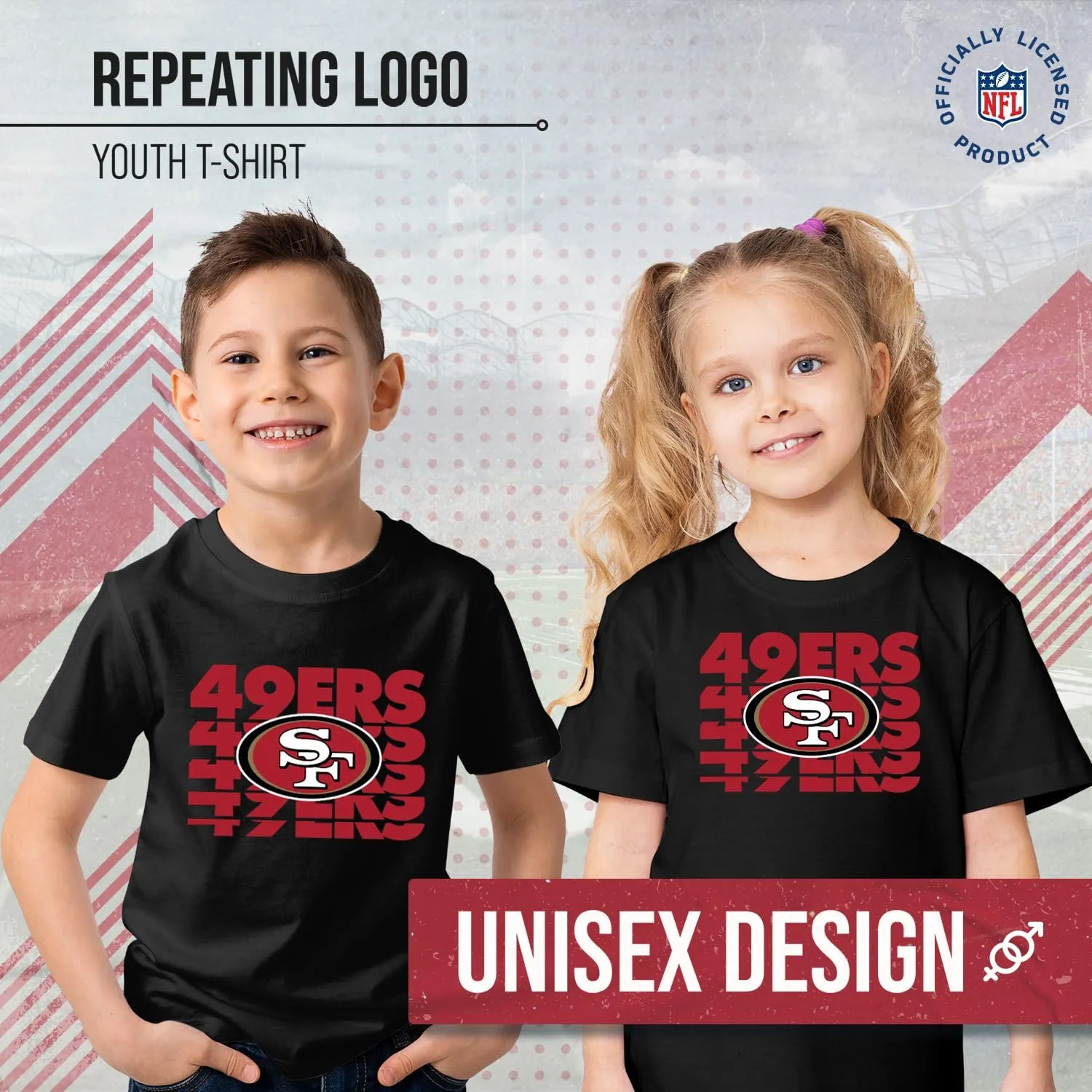 Team Fan Apparel NFL Youth Repeating Logo Football T-Shirt Unisex Tag Free Comfortable, Kids Boys Girls, Lightweight Soft