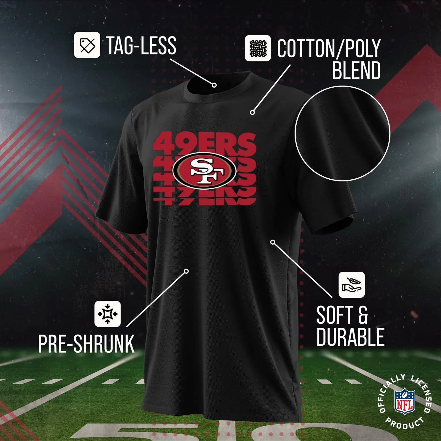 Team Fan Apparel NFL Youth Repeating Logo Football T-Shirt Unisex Tag Free Comfortable, Kids Boys Girls, Lightweight Soft