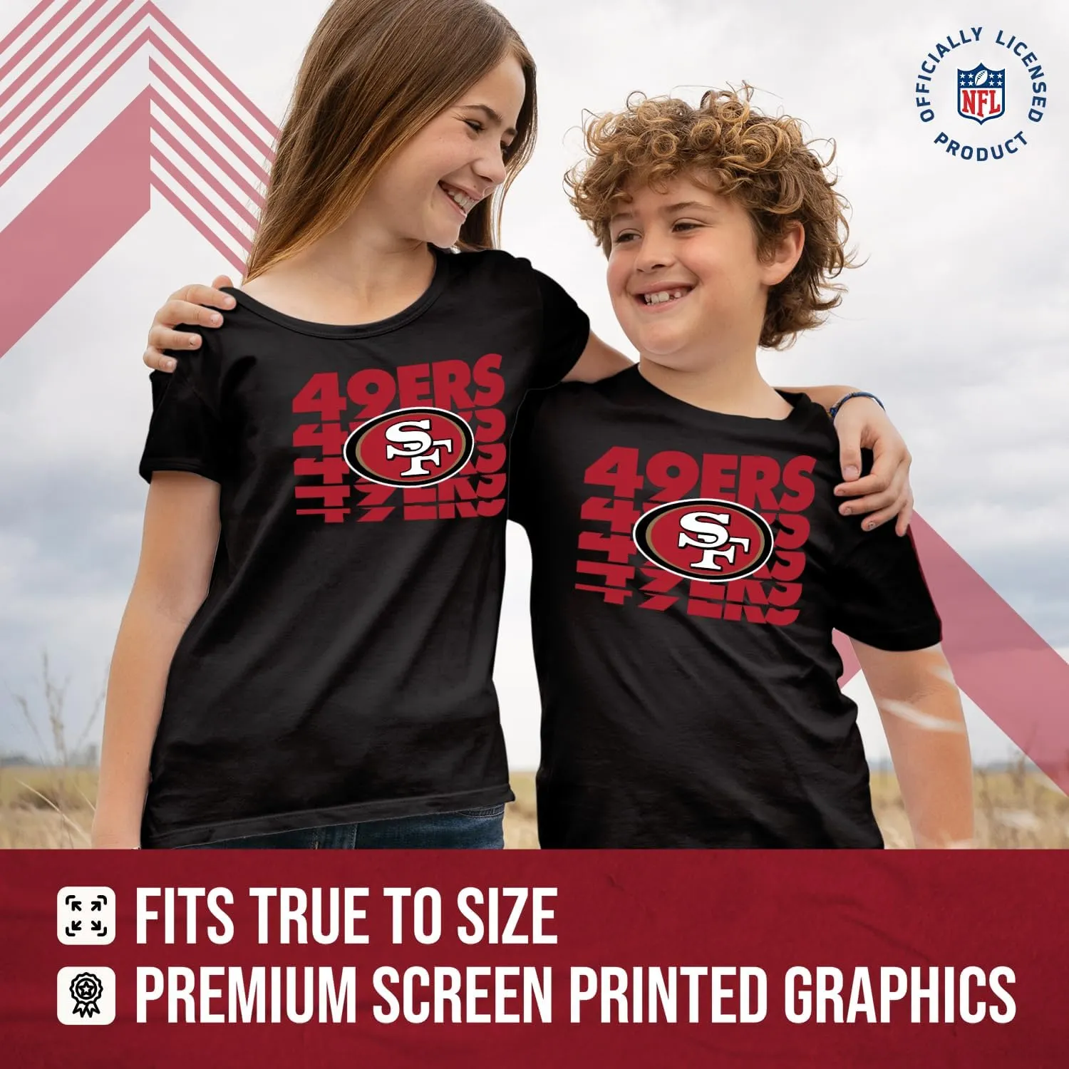 Team Fan Apparel NFL Youth Repeating Logo Football T-Shirt Unisex Tag Free Comfortable, Kids Boys Girls, Lightweight Soft