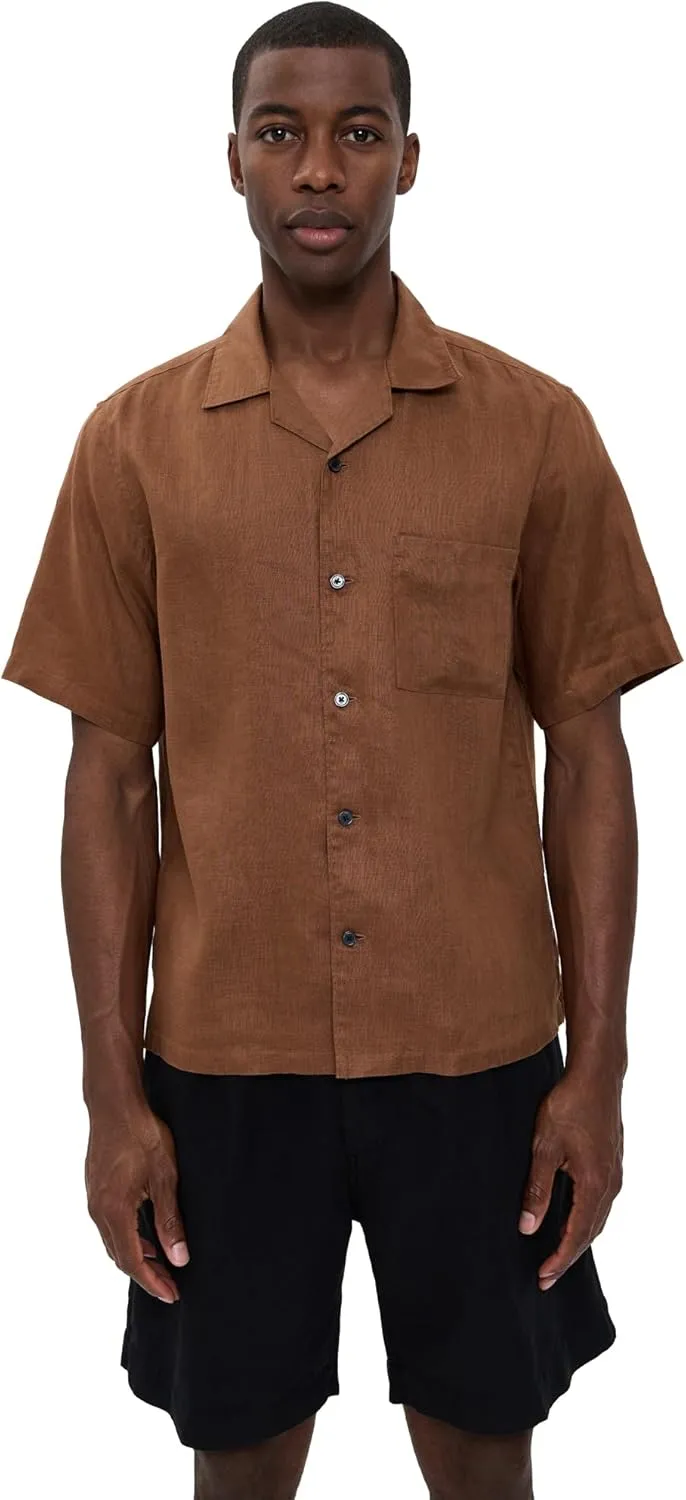 Theory Men's Noll Short Sleeve Camp Collar in Relaxed Linen