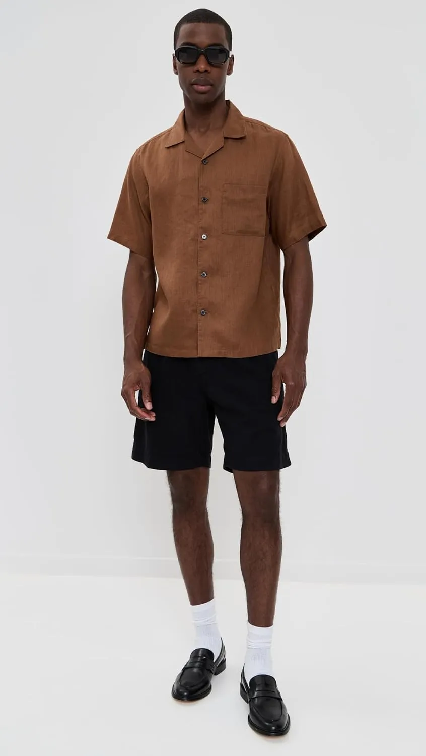 Theory Men's Noll Short Sleeve Camp Collar in Relaxed Linen