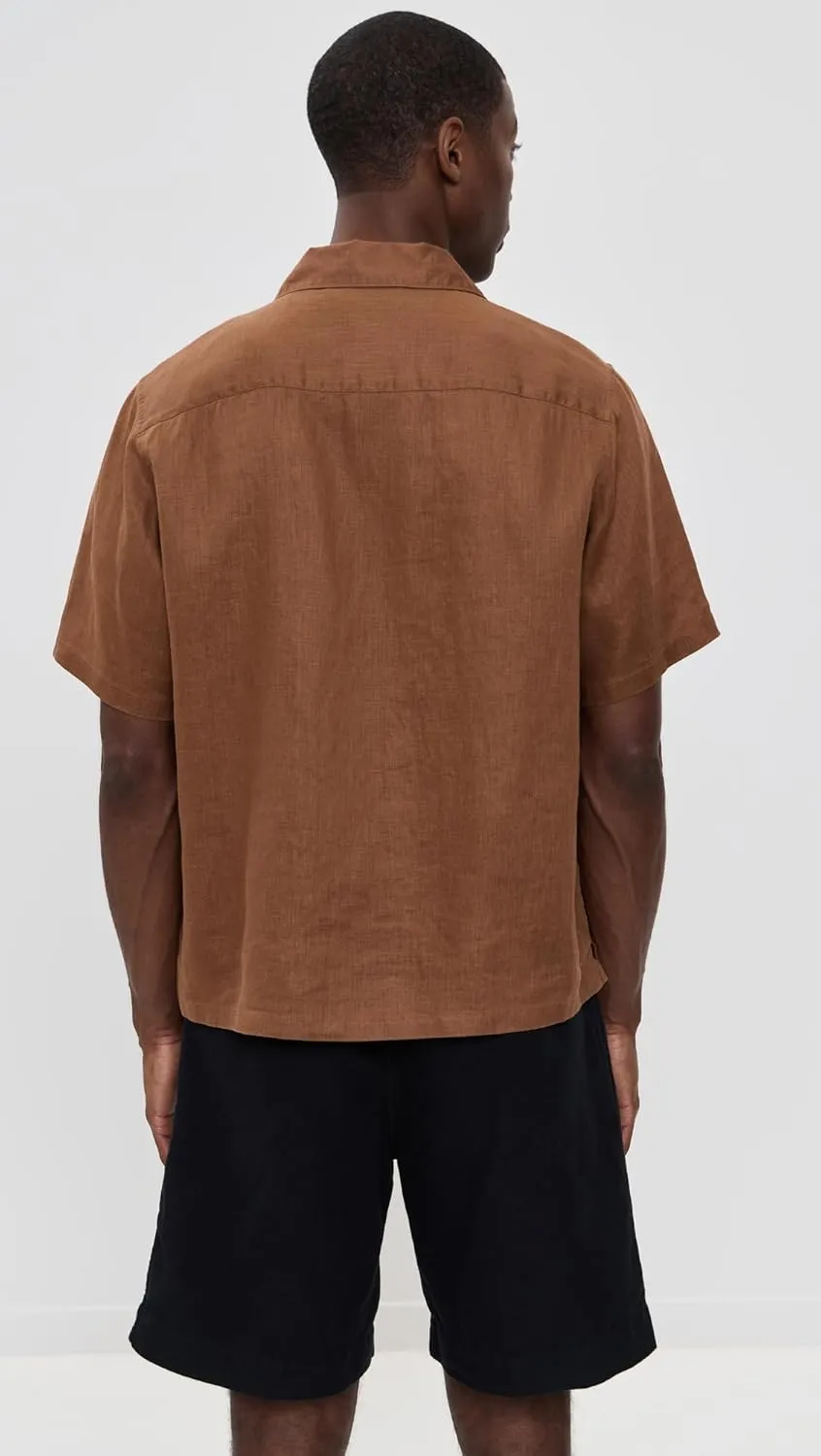 Theory Men's Noll Short Sleeve Camp Collar in Relaxed Linen