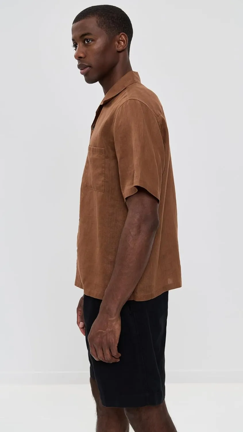 Theory Men's Noll Short Sleeve Camp Collar in Relaxed Linen