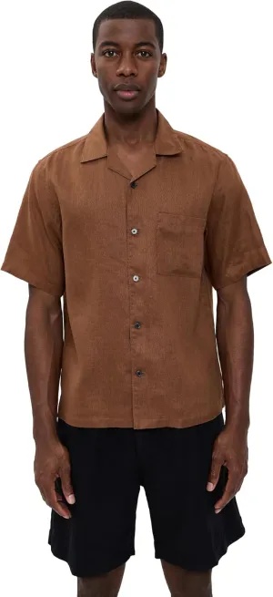 Theory Men's Noll Short Sleeve Camp Collar in Relaxed Linen