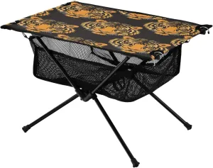 Tiger Pattern Black Portable Folding Camping Table, Compact Lightweight Beach Table with Carrying Bag for Outdoor Picnics, BBQs, Camp
