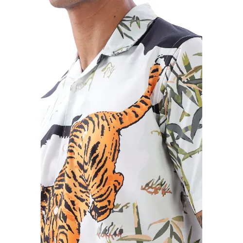 Tiger Print Short Sleeve Camp Collar Shirt
