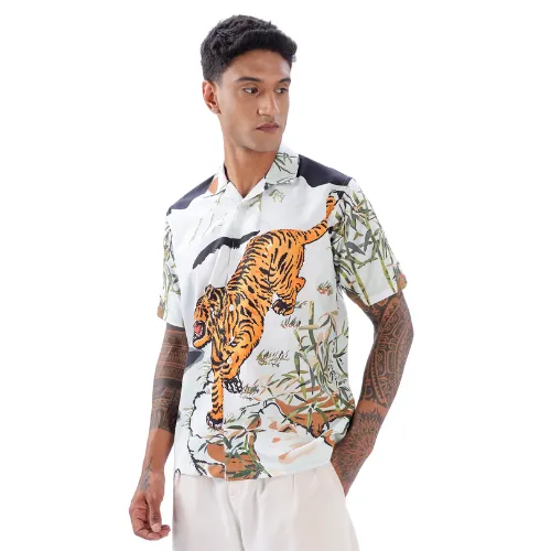 Tiger Print Short Sleeve Camp Collar Shirt