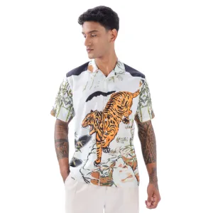 Tiger Print Short Sleeve Camp Collar Shirt