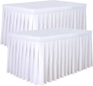 Tina's 2 Pack 6ft White Polyester Tablecloth, Fitted Table Covers for 6 Foot Rectangle Tables, Table Skirts for Banquets Events