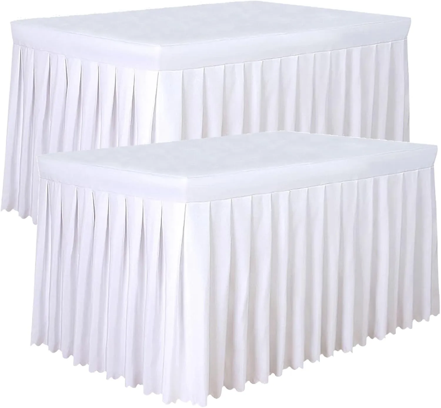 Tina's 2 Pack 6ft White Polyester Tablecloth, Fitted Table Covers for 6 Foot Rectangle Tables, Table Skirts for Banquets Events