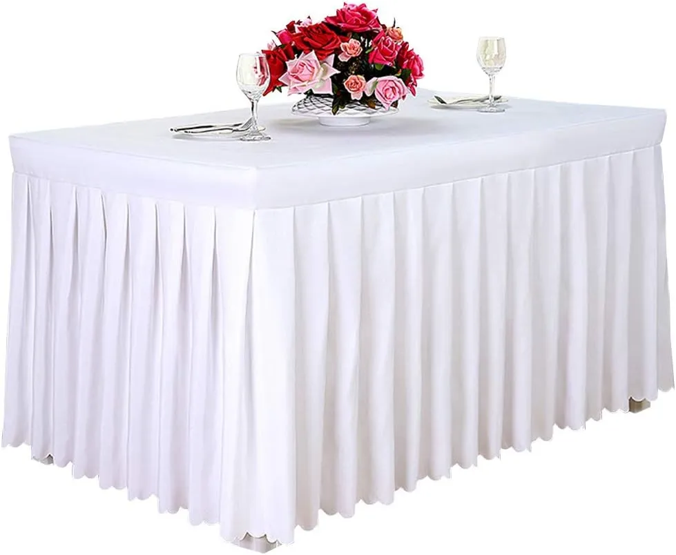 Tina's 2 Pack 6ft White Polyester Tablecloth, Fitted Table Covers for 6 Foot Rectangle Tables, Table Skirts for Banquets Events